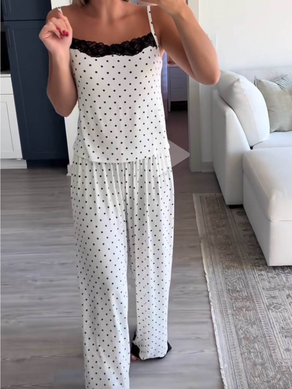 Polka Dot Lace-Trim White Wide-Leg Jumpsuit